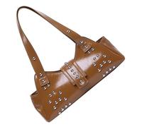 Rivet Punk Styles Ascella Borsa a Spalla Con Dumpling Forma PU Cuoio Ascellare Borsa Per Le Donne Alla Ricerca Alla Moda Alla Moda Dumpling Forma Borsa, Marrone, One Size
