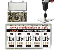 rivettati filettati 320 pezzi in acciaio al carbonio con | Set di attrezzi per rivetti per auto, per rinnovare mobili, biciclette, armadi elettrici e