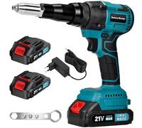 Rivettatrice a Batteria, 20000N Pistola a Rivetti Senza Spazzole, Rivettatrice Elettrica Automatica con 2x1.5Ah Batterie, per rivetti 2.4-4.8 mm, Corsa 18mm, per cantieri