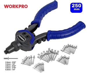 RIVETTATRICE MANUALE DRITTA COMPATTA 250mm 5 TESTINE + KIT 100 RIVETTI "WORKPRO"
