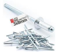 Rivetti ciechi in alluminio Pop Rivetti in acciaio, DIN 7337, 3 x 8 mm, 50 pezzi, argento
