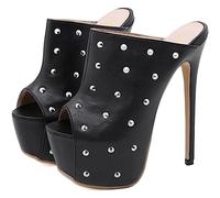 Rivetti da Donna Punta Aperta Piattaforma Spessa Stiletto, 16Cm/6.29IN Tacchi Altissimi Pole Dance Striptease Sexy Cinturino alla Caviglia Sandali con Fibbia,Nero,40