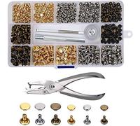 Rivetti in Pelle, 240 Set Rivetti a Doppio Cappuccio Borchie in Metallo Tubolare 2 Formati con Punch Pinze e 3 Pezzi Set di Fissaggio Strumenti per Rivetti Sostituzione DIY per Pelle 3 Colori