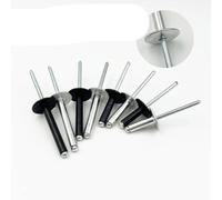 Rivetto cieco in alluminio con flangia larga, aperto, con tappo di trazione grande, estremità aperta, con testa tonda piatta, brivet diviso-30mm-10 pezzi (M6.4 nero)
