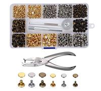 Rivetto in Pelle 240 Set Doppio Testa Borchie Metalliche Tubolari Rivettate 2 Formati con Punch Pinze e 3 Pezzi Kit di Strumenti per Riparazioni Artigianali in Pelle 3 Colori