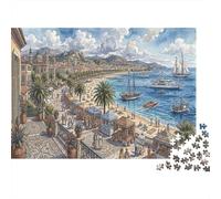 Riviera francesePuzzle 1000 Pezzi Cartone Spesso Per Anziani spiaggia Cannes Allenamento Cognitivo Miglioramento Memoria, Tempo Libero, Regalo Nonni 70x50cm/1000pcs