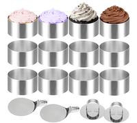 RIVIEVAL Set di 16 Anelli per Dolci in Acciaio Inox, Rotondi 8 cm per Mousse, con coperchi e basi, riutilizzabili, per Torte, Biscotti, Ciambelle e Dolci