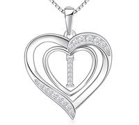 RIVIKO Collana con iniziale a forma di cuore da donna, in argento Sterling 925, ciondolo con lettera dell'alfabeto, gioiello personalizzato per San Valentino, festa della mamma, anniversario, Natale