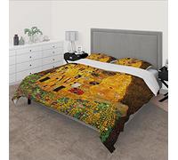 RIVINE Gustav Klimt Copripiumino Set 3 pezzi Stile astratto senza precedenti Bacio morbido set di biancheria da letto in microfibra con 2 cuscini Shams 4 cravatte 200x200cm
