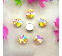 Rivoli forma rotonda cucire su strass AB colori argento impostazioni artiglio vetro CRYSTAL strass perline 1 rosa AB 10mm 20pz-14mm 20pz- Jonquil AB