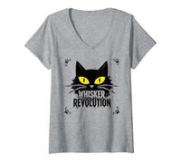 Rivoluzione dei Baffi: Arte della rivolta Felina Maglietta con Collo a V, Donna, Grigio Melange, M