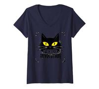 Rivoluzione dei Baffi: Arte della rivolta Felina Maglietta con Collo a V, Donna, Navy, M