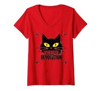 Rivoluzione dei Baffi: Arte della rivolta Felina Maglietta con Collo a V, Donna, Rosso, L
