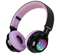 Riwbox AB005 - Cuffie Bluetooth senza fili 5.0, con microfono, pieghevoli, con scheda TF, radio FM e luce LED, per cellulari e tutti i dispositivi abilitati Bluetooth, colore: nero e viola