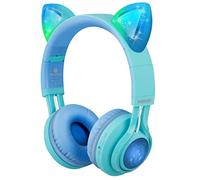 Riwbox, Cuffie Bluetooth CT-7 con orecchie di gatto che si illuminano con luce LED, wireless, pieghevoli, con microfono e controllo del volume, per iPhone, iPad, smartphone, laptop, PC, TV