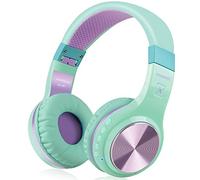 Riwbox XBT-80 Cuffie over-ear Bluetooth Wireless, pieghevoli stereo, con microfono e controllo del volume, e jack per PC/cellulari/TV/iPad, Purple Green