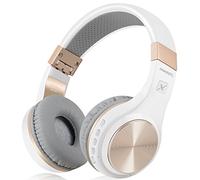 Riwbox XBT-80 Cuffie over-ear Bluetooth Wireless, pieghevoli stereo, con microfono e controllo del volume, e jack per PC/cellulari/TV/iPad, White Gold