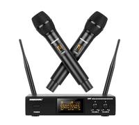 Riworal Sistema microfonico wireless Uhf Set microfono senza fili Bluetooth Karaoke macchina doppio palmare dinamico con ricevitore BT + controllo del volume per karaoke Speech Church... (Sldx4)