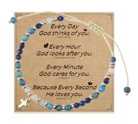 RIXERKOC Bracciale con Croce per Donna Bracciale in Pietra Naturale con Ciondolo a Croce, Gioielli Religiosi Cristiani, Idea Regalo per Cresima Battesimo Comunione e Pasqua (Blu)