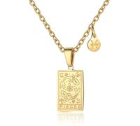 RIXERKOC Collana di segni zodiacali per le donne Ciondolo a forma di carta dei tarocchi a doppia faccia in acciaio inox Segni zodiacali Regali di gioielli per le ragazze