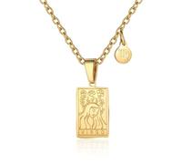 RIXERKOC Collana di segni zodiacali per le donne Ciondolo a forma di carta dei tarocchi a doppia faccia in acciaio inox Segni zodiacali Regali di gioielli per le ragazze