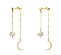 RIXERKOC Orecchini Pendenti con Stella Luna in Argento 925 da Donna, Orecchini con Nappa a Catena Lunga con Zirconi Regali Unici di Gioielli Celesti per Matrimoni Festa della Mamma (Oro)