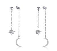 RIXERKOC Orecchini Pendenti con Stella Luna in Argento 925 da Donna, Orecchini con Nappa a Catena Lunga con Zirconi Regali Unici di Gioielli Celesti per Matrimoni Festa della Mamma (Argento)