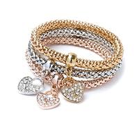 RIXERKOC Set di 3 braccialetti cornetta in oro/argento/oro rosa, braccialetto con charm multistrato in cristallo per donne e ragazze