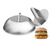 Rixordd Kit professionale per grill e cupola di fusione, 14 cm, con coperchio per imbastitura da 22,6 cm, accessori per piastra in acciaio inox per uso alimentare, per interni ed esterni, con parte