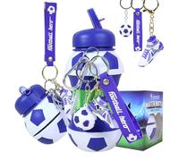 RIXOZ Borraccia da calcio blu - 550 ml in silicone pieghevole con portachiavi da calcio per bambini