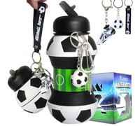 RIXOZ Borraccia da calcio da 550 ml, in silicone, pieghevole, con portachiavi per bambini