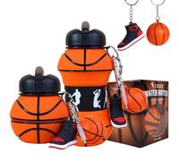 RIXOZ Borraccia pieghevole da basket - 550 ml bottiglia in silicone con pallone da basket, sneaker portachiavi e tracolla per il trasporto