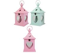 Riyashop Lanterna in legno a forma di cuore, portacandela da giardino, stile shabby chic (rosa)