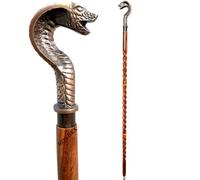 Riyex Bastone da passeggio decorativo in legno, manico in ottone a forma di testa di serpente, design a spirale