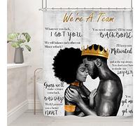 Riyidecor Tenda da doccia afroamericana nera re e regina afro coppia romantica uomo donna 152 x 182 cm vintage positiva citazione ispiratrice tessuto decorazione bagno poliestere ganci impermeabili