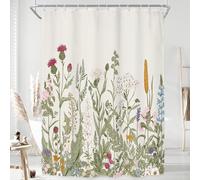 Riyidecor Tenda da doccia in tessuto con fiori selvatici e fiori floreali, 137 x 198 cm, decorazione per il bagno, foglie verdi, set da bagno botanico, accessori per il bagno, in poliestere,