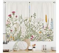 Riyidecor Tende da cucina con motivo floreale e foglie verdi, con tasca per asta, salvia e erbe, per soggiorno, camera da letto, finestra, tessuto trattamento, 2 pannelli, 60 x 99 cm