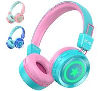 riyo Cuffie Bluetooth Bambini, Bluetooth 5.0 Cuffie Bambina wireless con LED 94dB Volume Limited Stereo Bambini Cuffie Over-Ear Pieghevole per Scuola, Viaggio, Tablet, PC