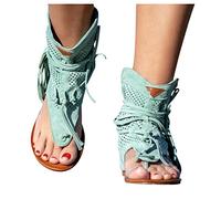 Riyueyi Sandali da Donna della Boemia Sandali da Spiaggia retrò da Donna Estivi Sandali Romani Moda Gladiatore Piatto Semplice Ed Elegante Cinturino alla Caviglia,Verde,US7/EU38