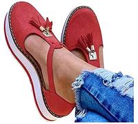 Riyueyi Sandali da Donna Piattaforma Estiva Espadrillas con Zeppa Sandali in Pelle con Nappe Cinturino alla Caviglia Regolabile Punta Chiusa Sandali con Zeppa Punta Tonda Scarpe,Rosso,41