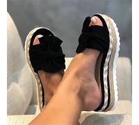 Riyueyi Sandali da Donna Sandali Estivi Casual con Fiocco Scivoli Piatti Espadrillas per Donna Sandali Slip-on con Punta Aperta Sandali con Plateau in camoscio Sintetico,Nero,US6/EU37