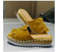 Riyueyi Sandali Donna Estivi Pantofola con Zeppa Sandali con Lacci a Fiocco sul Davanti con Fiocco sulla Spiaggia Estiva Moda Bohémien Casual per Il Tempo Libero Ampia,Giallo,US5/EU36
