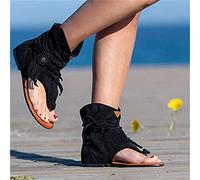 Riyueyi Sandali Gladiatore da Donna Bohemia Open Toe con Cinturino a T Cinturino Incrociato Multiplo Sandali Comodi con Cinturini Classici,Nero,US8/EU40