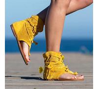 Riyueyi Sandali Gladiatore da Donna Bohemia Open Toe con Cinturino a T Cinturino Incrociato Multiplo Sandali Comodi con Cinturini Classici,Giallo,US7/EU38