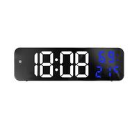 RIZGHWOY Orologio da Parete Digitale a LED Specchio Display Grande con Pluvia di Allarme di Temperatura Data per il Soggiorno Camera da Letto per Ufficio (Bianco e blu)