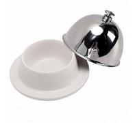 RIZGHWOY Piatto per Burro in Ceramica, Contenitore per Cocci per Burro per Formaggio con Coperchio in Acciaio Inossidabile per a Mezzo Bastoncino, per Sala da Pranzo Al Bancone