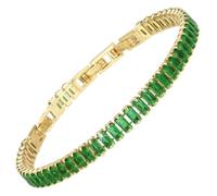 Rizilia Bracciale Tennis Donna Not-Your-Basic con Smeraldo Simulato Verde Taglio Princess Rettangolare 3mm in Oro Giallo 14K, Base 16,5cm + Estensioni 1,5/2,5cm fino a 18-19cm
