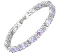 Rizilia Bracciale Tennis Eternity da Donna - Alessandrite viola simulata da 7" con taglio ovale e zirconi cubici, placcato in oro bianco 18 carati, eleganti gioielli per tutti i giorni, chiusura