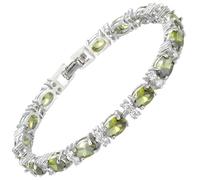Rizilia Bracciale Tennis Eternity da Donna - Peridoto simulato taglio ovale da 7" e zirconi cubici, placcato in oro bianco 18 carati, eleganti gioielli per tutti i giorni, chiusura pieghevole sicura,