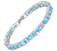 Rizilia Bracciale Tennis Eternity da Donna - Topazio Blu simulato da 7" con taglio ovale e zirconi cubici, Placcato in Oro Bianco 18K, Elegante Gioiello per Tutti i Giorni, Chiusura Sicura, Regalo